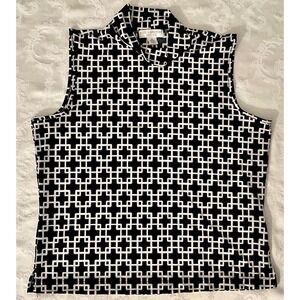 Petite Sophisticate Stretch Tank‎ Top Geometric Sleeveless Mock Neck M Layering